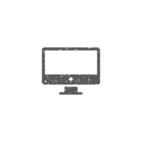 Desktop computer icon in grunge texture. Vintage style vector illustration.