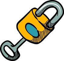 Key and padlock hand drawn color vector illustration