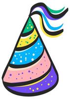 Birthday hat icon in hand drawn color vector illustration