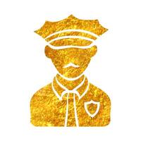 mano dibujado policía avatar icono en oro frustrar textura vector ilustración