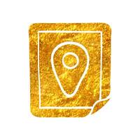 Hand drawn Pin location map icon in gold foil texture vector illustration