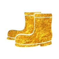 Hand drawn Wet boots icon in gold foil texture vector illustration