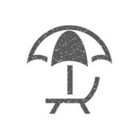 Beach umbrella icon in grunge texture vector illustration