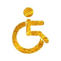 Hand drawn Disabled access icon in gold foil texture vector illustration