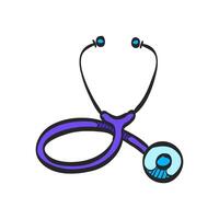 Stethoscope icon in hand drawn color vector illustration