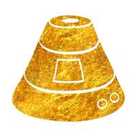 Hand drawn Space capsule icon in gold foil texture vector illustration
