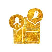 Hand drawn Zoo map icon in gold foil texture vector illustration