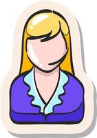 mano dibujado hembra recepcionista icono en pegatina estilo vector ilustración