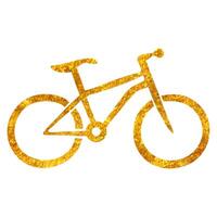 Hand drawn Mountain bike icon in gold foil texture vector illustration