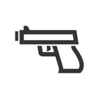 Arm gun icon in thick outline style. Black and white monochrome vector illustration.