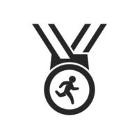 Athletic medal icon in thick outline style. Black and white monochrome vector illustration.