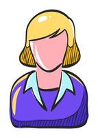 Female receptionist icon in hand drawn color vector illustration