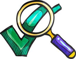 Magnifier check mark icon in watercolor style. vector