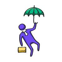 Businessman umbrella icon in hand drawn color vector illustration