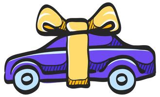 Car prize icon in hand drawn color vector illustration