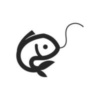 Hooked fish icon in thick outline style. Black and white monochrome vector illustration.