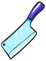 Butcher knife icon in hand drawn color vector illustration