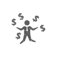 empresario dinero icono en grunge textura vector ilustración