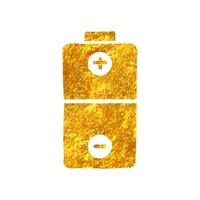 Hand drawn Battery icon in gold foil texture vector illustration