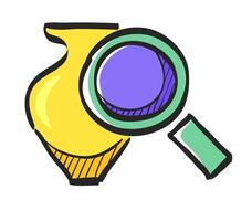 Vase and magnifier icon in hand drawn color vector illustration