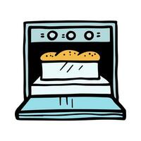 Bread baked in oven. Hand drawn vector color illustration.