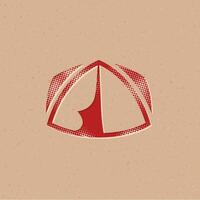 Camping tent halftone style icon with grunge background vector illustration