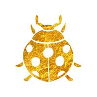 Hand drawn Bug icon in gold foil texture vector illustration