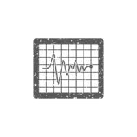 Heart rate monitor icon in grunge texture vector illustration