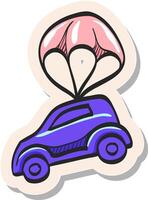 mano dibujado coche paracaídas icono en pegatina estilo vector ilustración