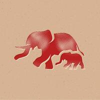 Elephant halftone style icon with grunge background vector illustration