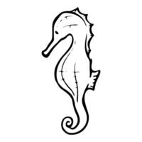 Sea horse icon. Hand drawn vector illustration. Sea animal Hippocampus.