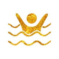 Hand drawn Drowned man icon in gold foil texture vector illustration