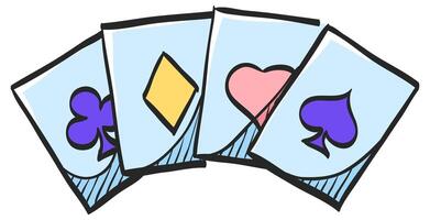 Playing cards icon in hand drawn color vector illustration