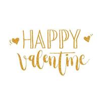 Lettering words in gold glitter. Happy Valentine. Vector Illustration.