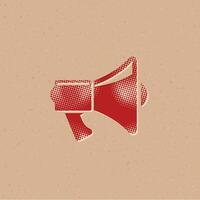 Megaphone halftone style icon with grunge background vector illustration