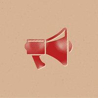 Megaphone halftone style icon with grunge background vector illustration