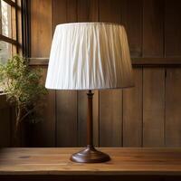 AI generated Lampshade over wooden table photo