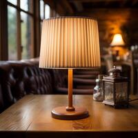 AI generated Lampshade over wooden table photo