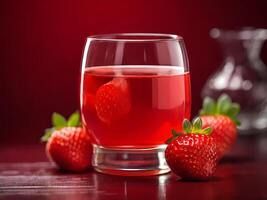 AI generated A Glass of Strawberry Juice Beckons Against a Vibrant Red Background photo