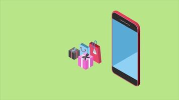 Shopping online, E-commerce concept for website or mobile application. 2D isometric Animation video