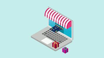 Shopping online, E-commerce concept for website or mobile application. 2D isometric Animation video