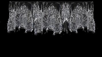 waterval, water plons tegen een zwart achtergrond, met druppels en een dynamisch Scherm van vloeistof texturen, 3d in kaart brengen, waterval structuur video