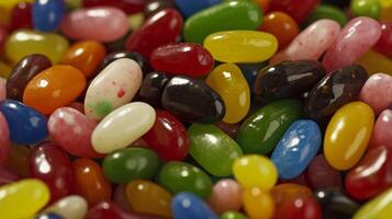 AI generated Close up of Cinema colorful assorted jelly beans in a full screen tile image that can be repeated infinitely photo