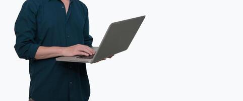 businessman using computer laptop on white background photo