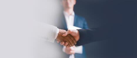 men or business people shaking hands with partner to greeting or dealing business, conflict dealing and resolution between the differences concept photo