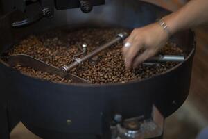 Coffee beans during the roasting process photo