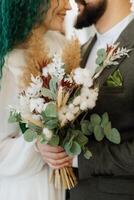 meeting of the bride and groom in the hotel photo