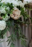 The presidium of the newlyweds in the banquet hall of the restaurant photo