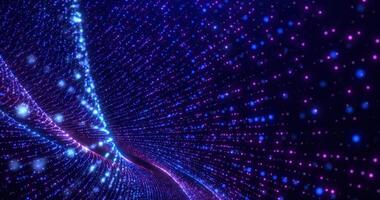 abstrato futurista cyber mundo cena, ficção científica partículas, brilhando tecnologia superfície, néon noite cena, digital Ciência fundo com brilhante néon partículas, 4k animação video