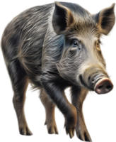 AI generated Wild Boar. Close-up colored-pencil sketch of Wild Boar. png